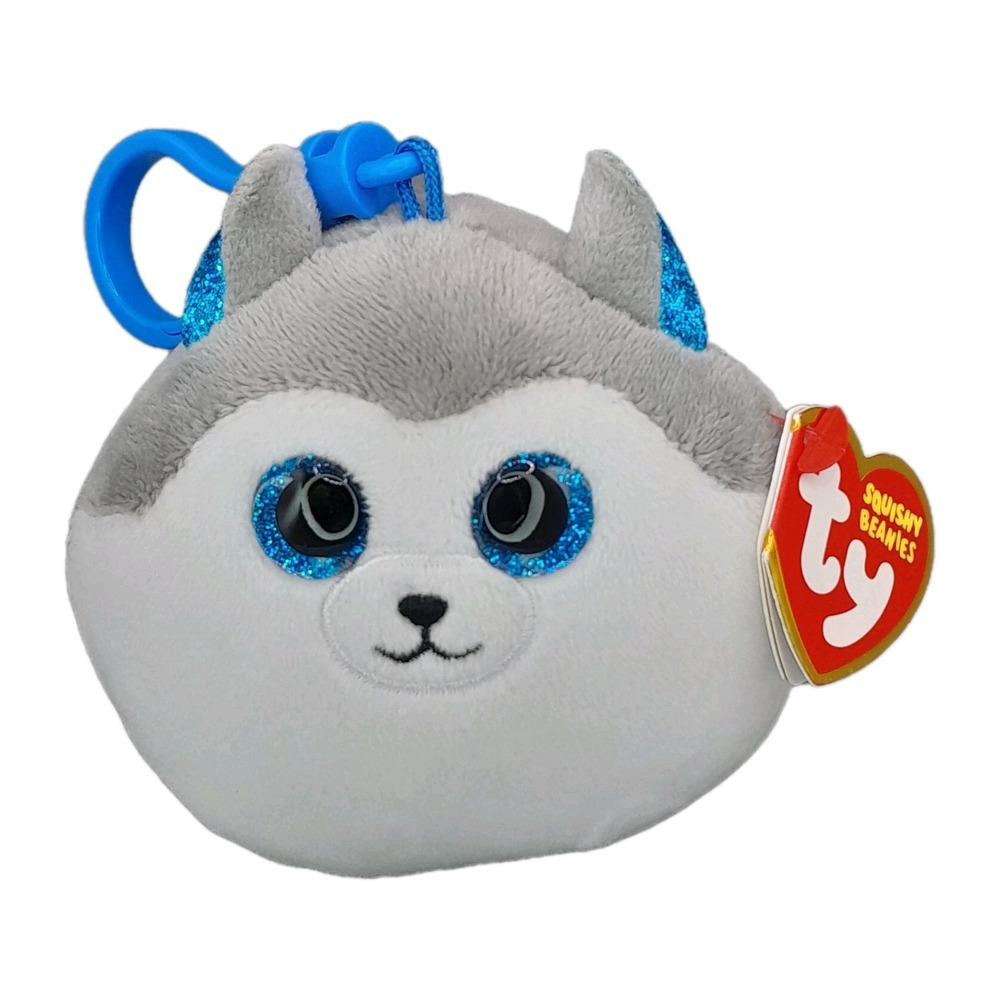 TY Mini Beanie Squishy SLUSH the Husky 3" Plush Key Clip Squish-A-Boo Toy MWMT
